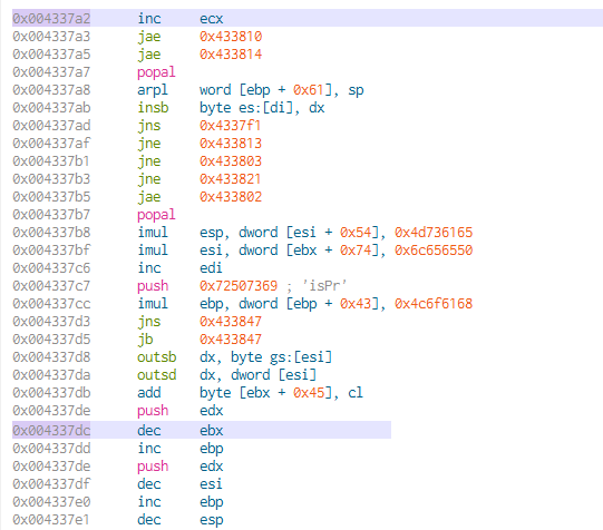 Note: I had to add in the corresponding function address. Cutter would automatically hide it once any movement would be made. 